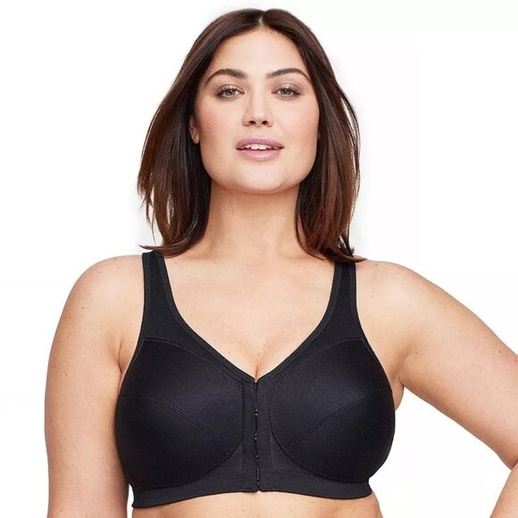 NWOT Glamorise Full Figure MagicLift Front Close Bra Sz 42D Black Posture Back - Picture 1 of 5